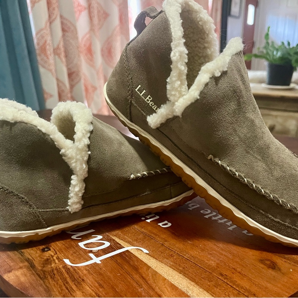 L.L. Bean Brown Suede Slippers with Cream Lining